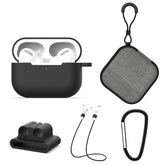 Para AirPods Pro 5 en 1 Estuche protector de silicona para auriculares + Bolsa para auriculares + Hebilla para auriculares + Gancho + Juego de cuerda antipérdida, para AirPods Pro